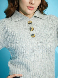 STREET 9 Self Designed Shirt Collar Acrylic Pullover