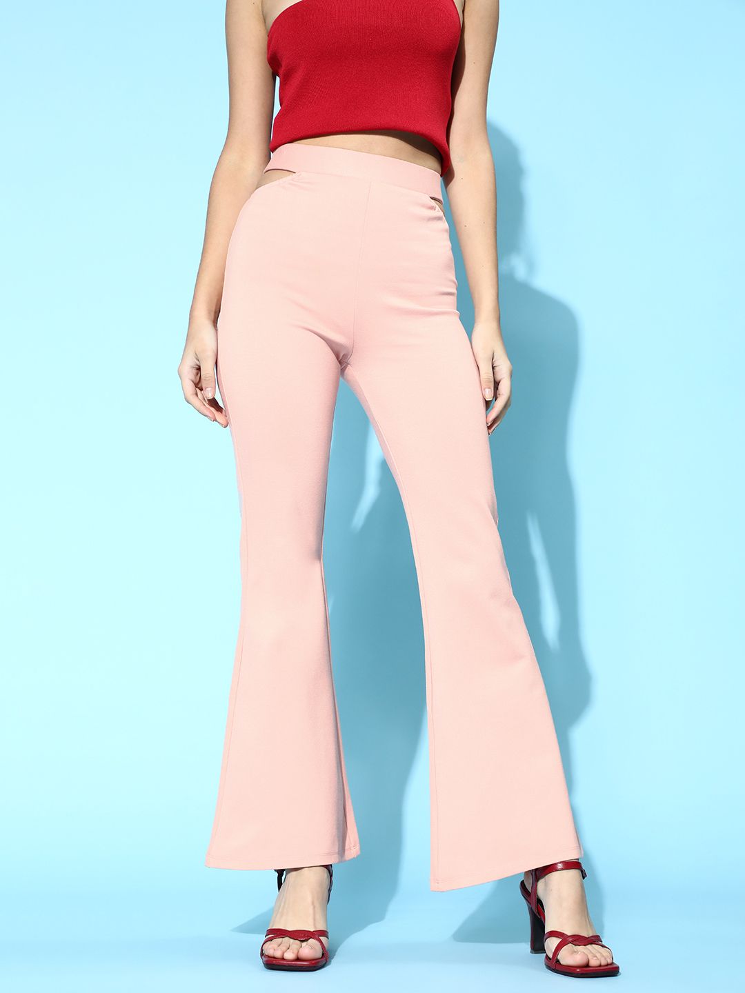 SASSAFRAS Women Pretty Pink Solid Kick Flare Trousers