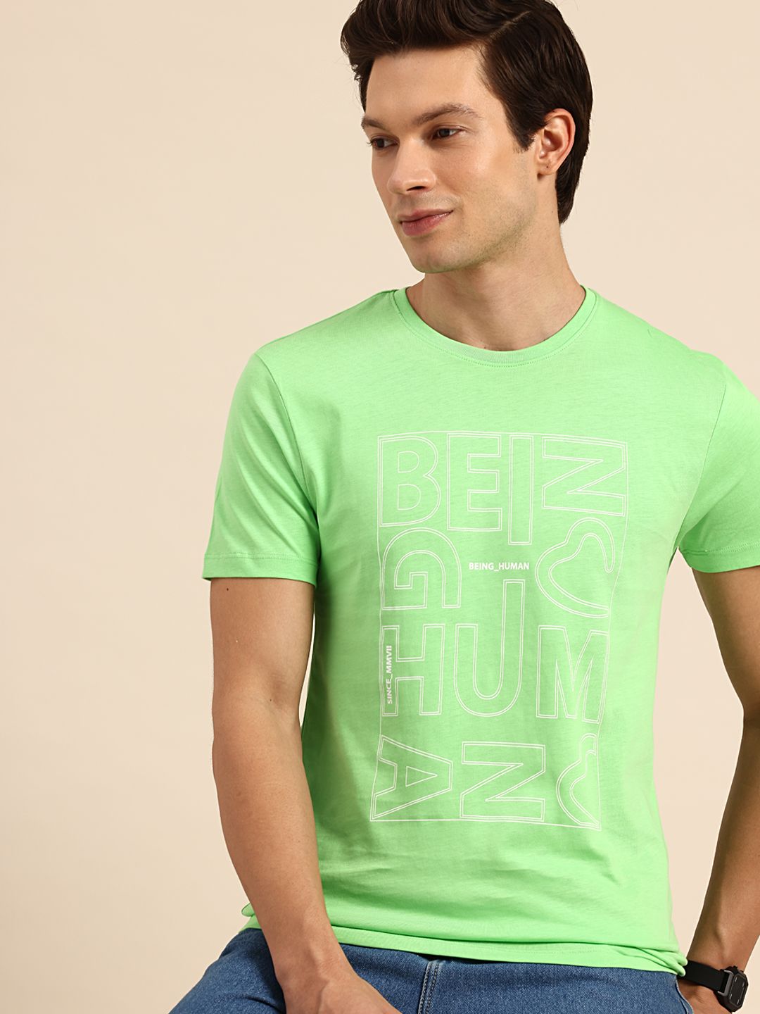 Being Human Brand Logo Printed Pure Cotton Slim Fit T-shirt