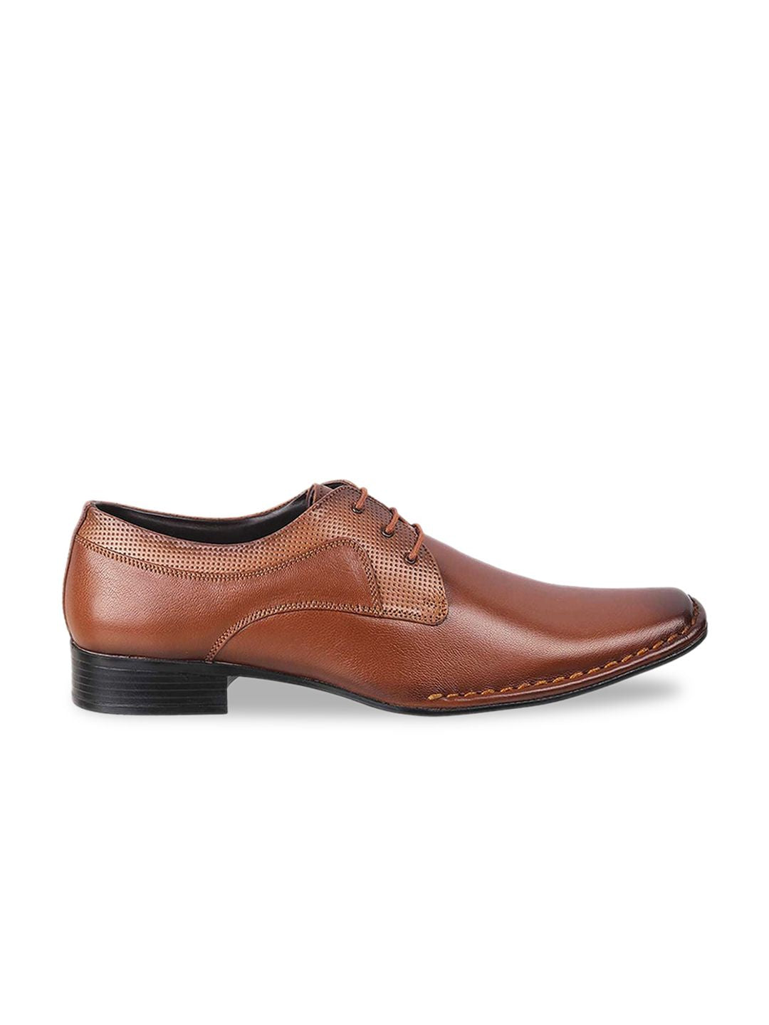 Mochi Men Tan Brown Solid Leather Formal Derbys
