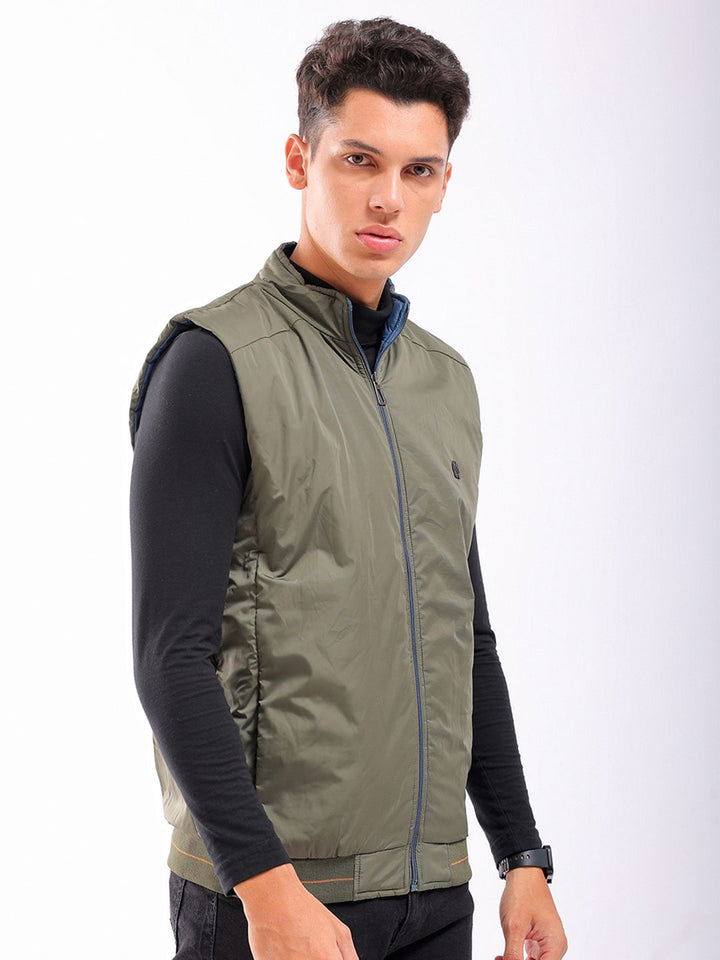 The Indian Garage Co Men Sleeveless Zip-Front Reversible Bomber Jacket