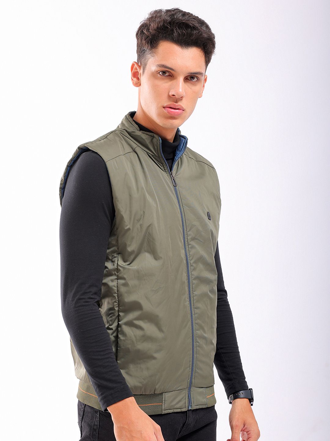 The Indian Garage Co Men Sleeveless Zip-Front Reversible Bomber Jacket