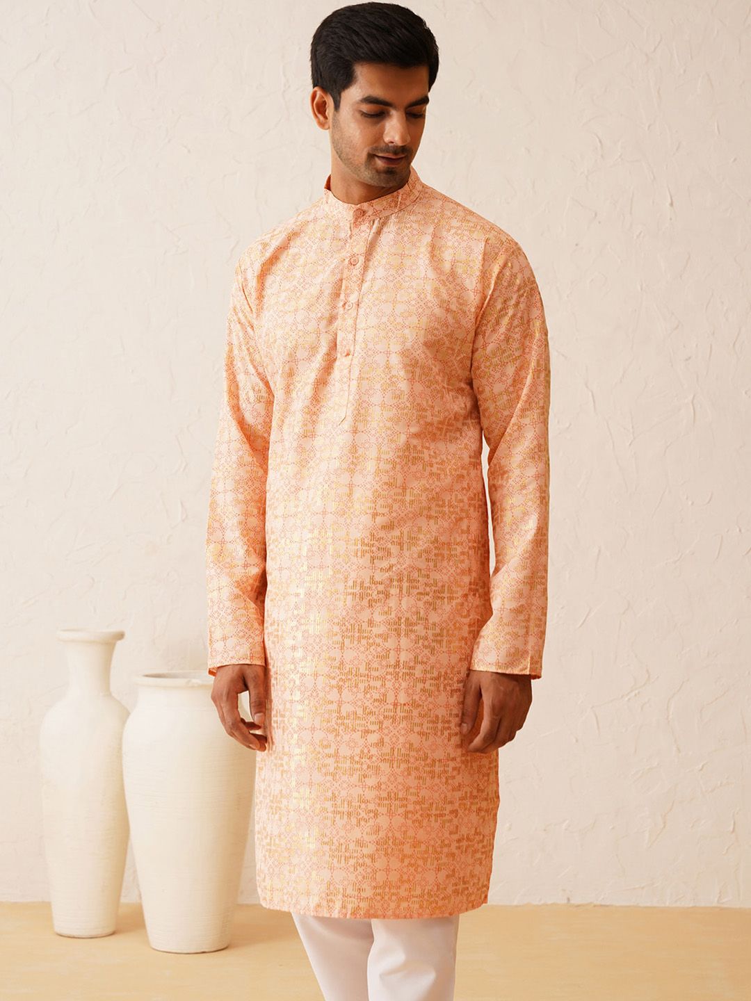 SOJANYA Ethnic Motifs Printed Mandarin Collar Long Sleeves Pure Cotton Straight Kurta