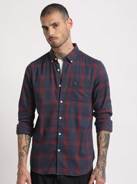 THE BEAR HOUSE Slim Fit Checked Button-Down Collar Casual Shirt