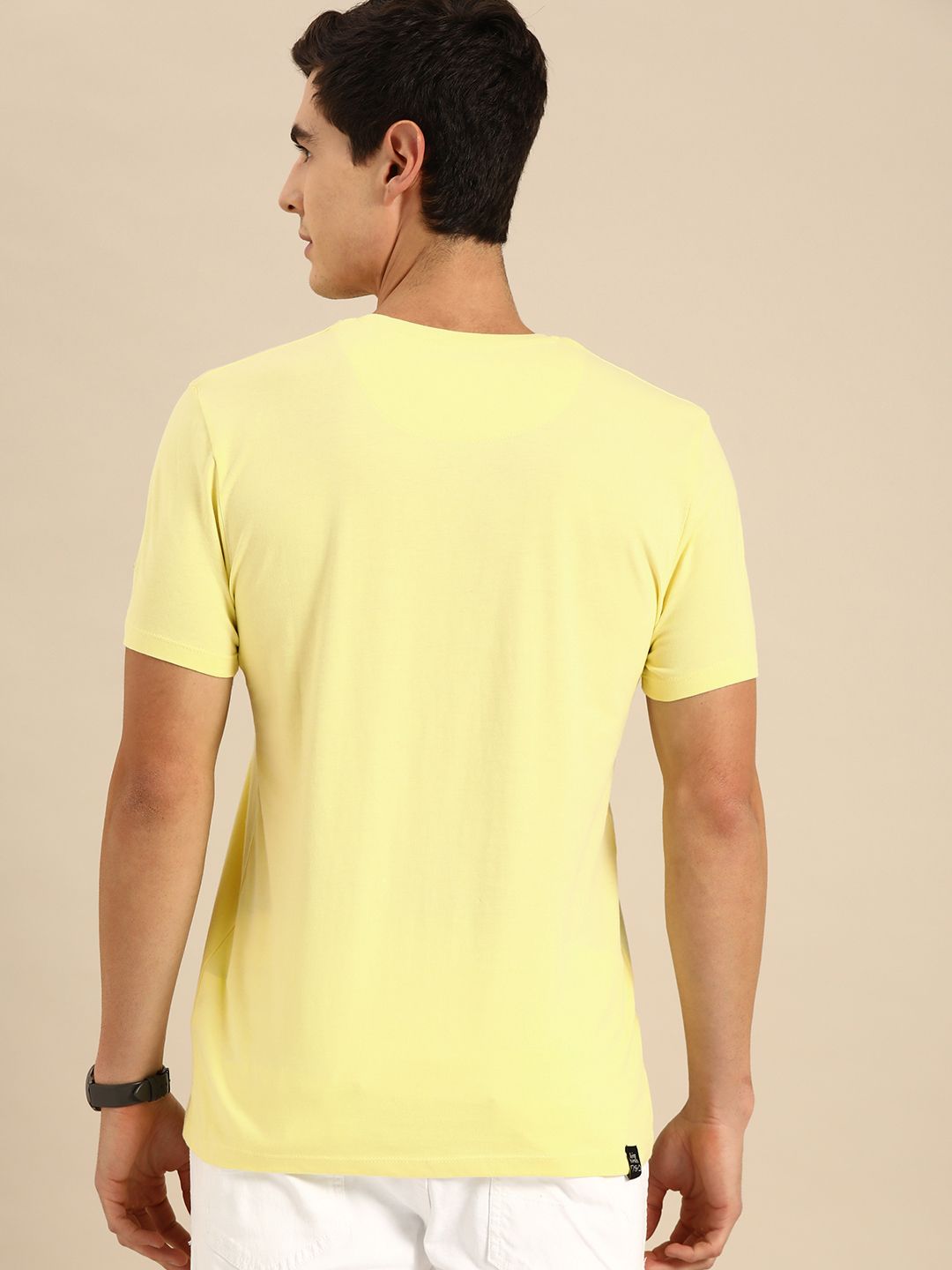 Being Human Clothing Men Yellow Brand Logo Printed Round Neck Pure Cotton T-shirt