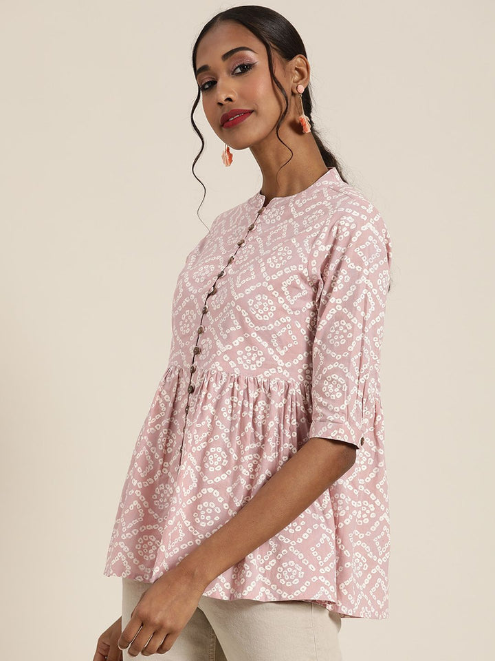 Shae by SASSAFRAS Mauve & White Print Cotton Peplum Top