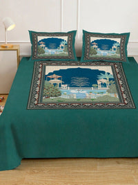 Moda Rapido X KLOTTHE Green & White Ethnic Motifs 400 TC King Bedsheet with 2 Pillow Covers