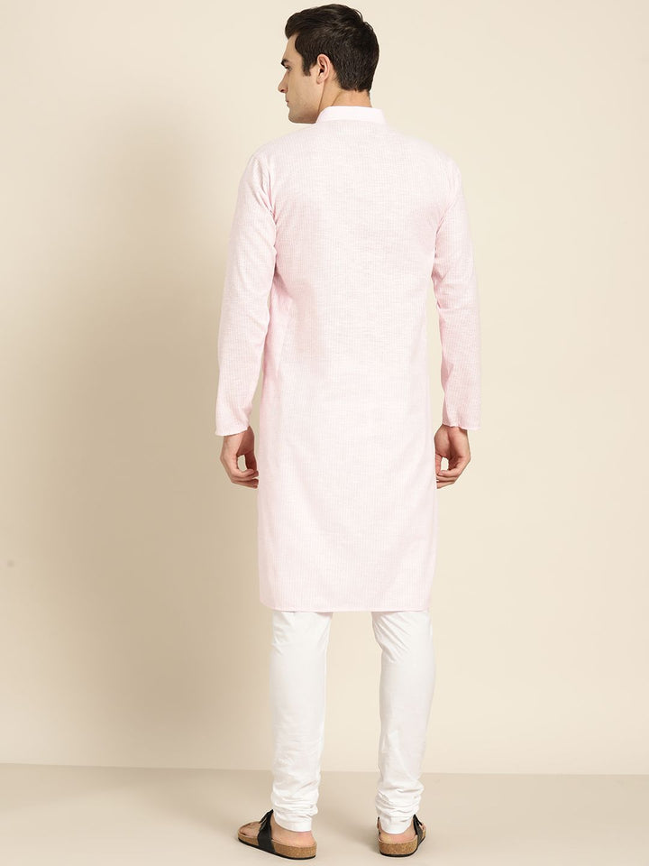 SOJANYA Men Pink & White Striped Straight Kurta