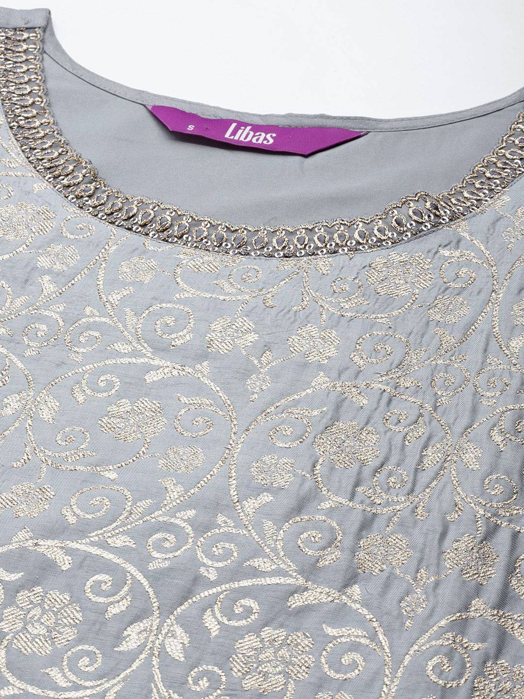 Libas Women Grey & Golden Kurta with Palazzos & Dupatta