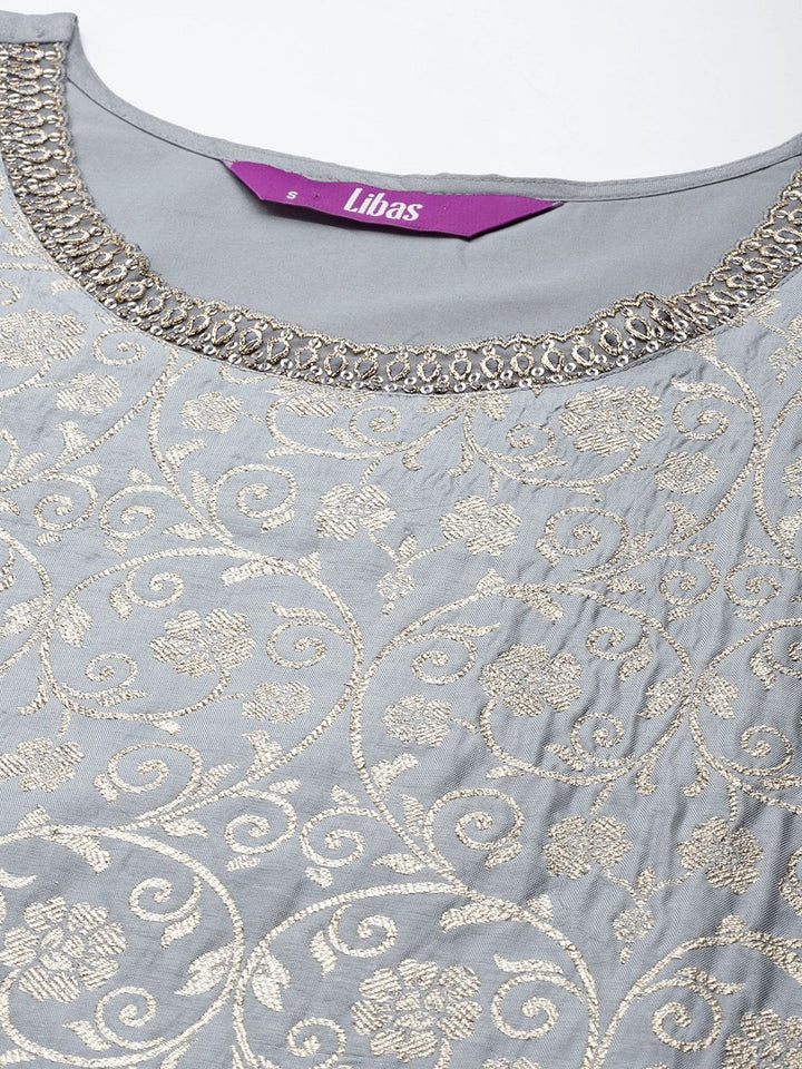 Libas Women Grey & Golden Kurta with Palazzos & Dupatta