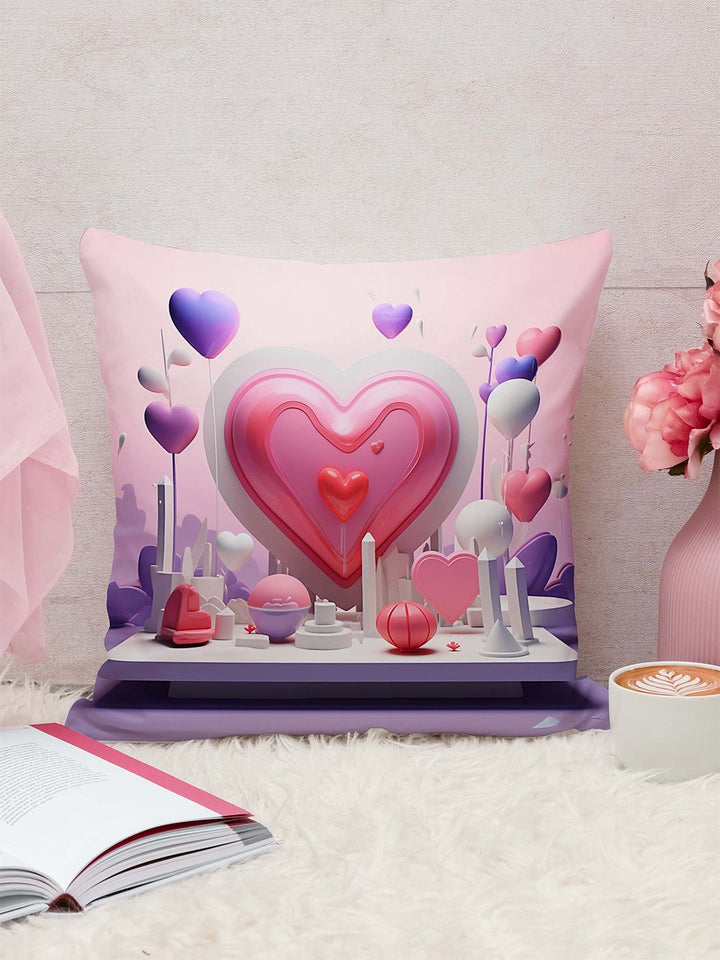 STITCHNEST Pink & Purple Abstract Printed Jute Cotton Square Cushion Cover