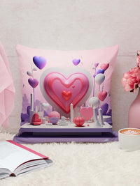 STITCHNEST Pink & Purple Abstract Printed Jute Cotton Square Cushion Cover