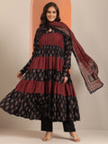 Libas Womens Black Printed Cotton Anarkali Kurta With Churidar & Dupatta