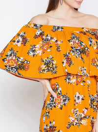 Berrylush Women Mustard Yellow & White Floral Printed Layered Maxi Dress