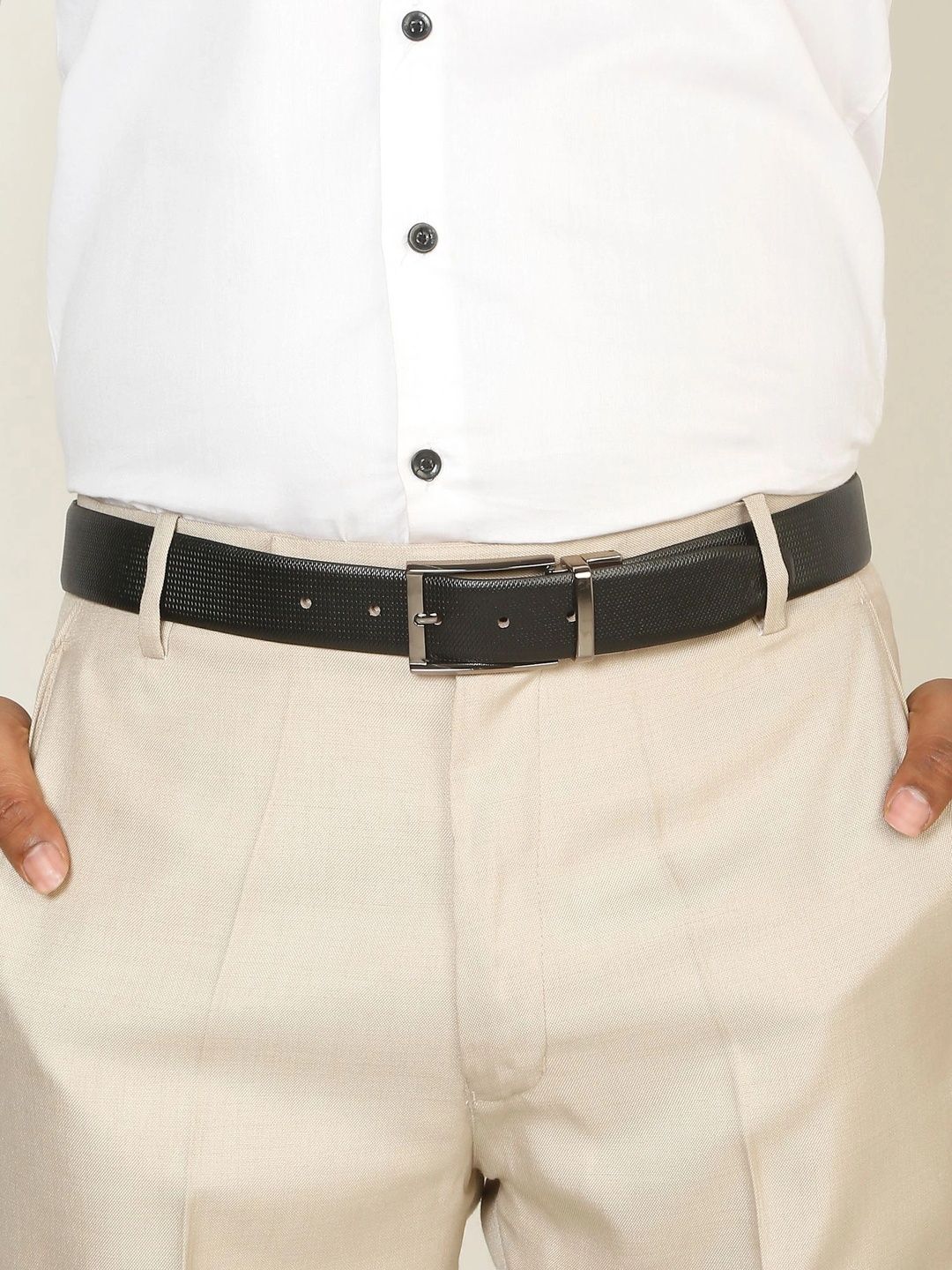 Teakwood Leathers Men Textured Leather Reversible Belt