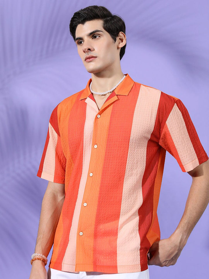 The Indian Garage Co Men Relaxed Fit Striped Textured Resortwear Shirt