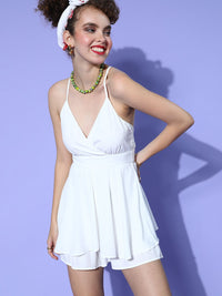 Berrylush Women Lovely White Solid Noughties Spaghetti Jumpsuit