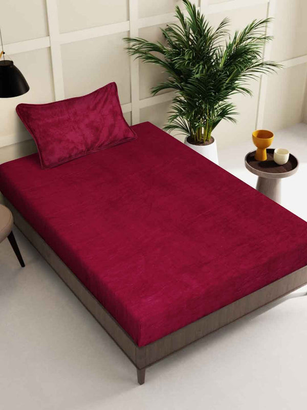KLOTTHE Red 300TC Woolen Single Bedsheet With Pillow Cover