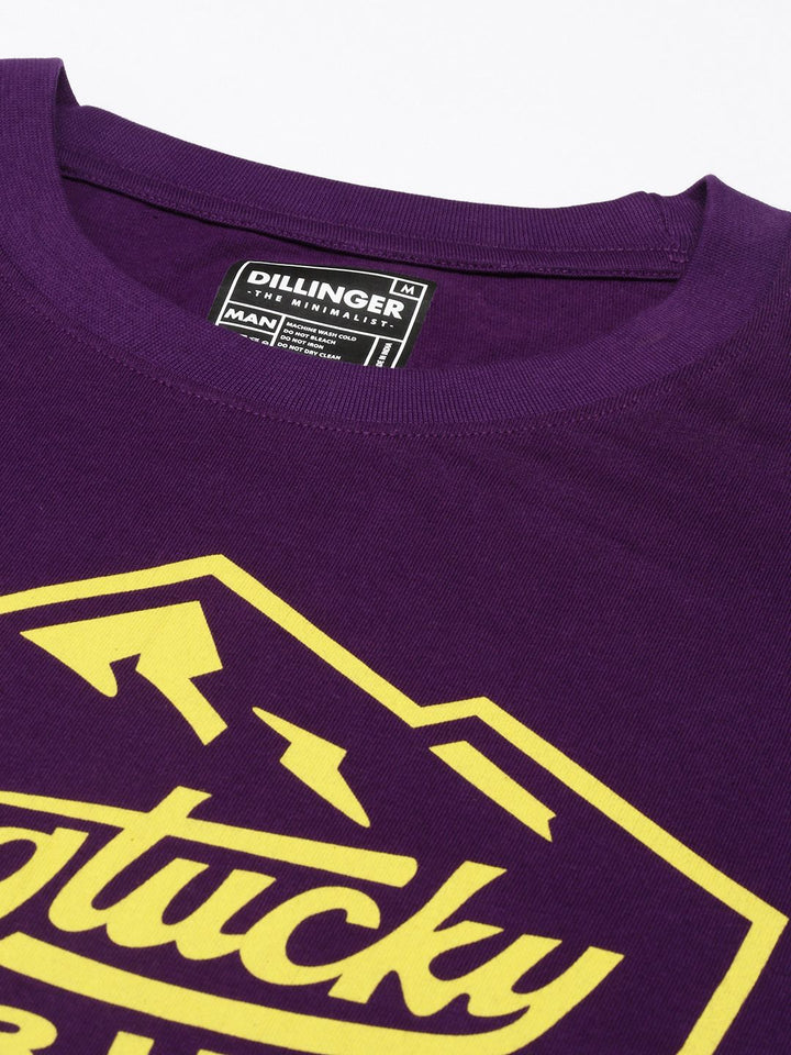 DILLINGER Men Purple Typography Printed Pure Cotton Oversized  T-shirt