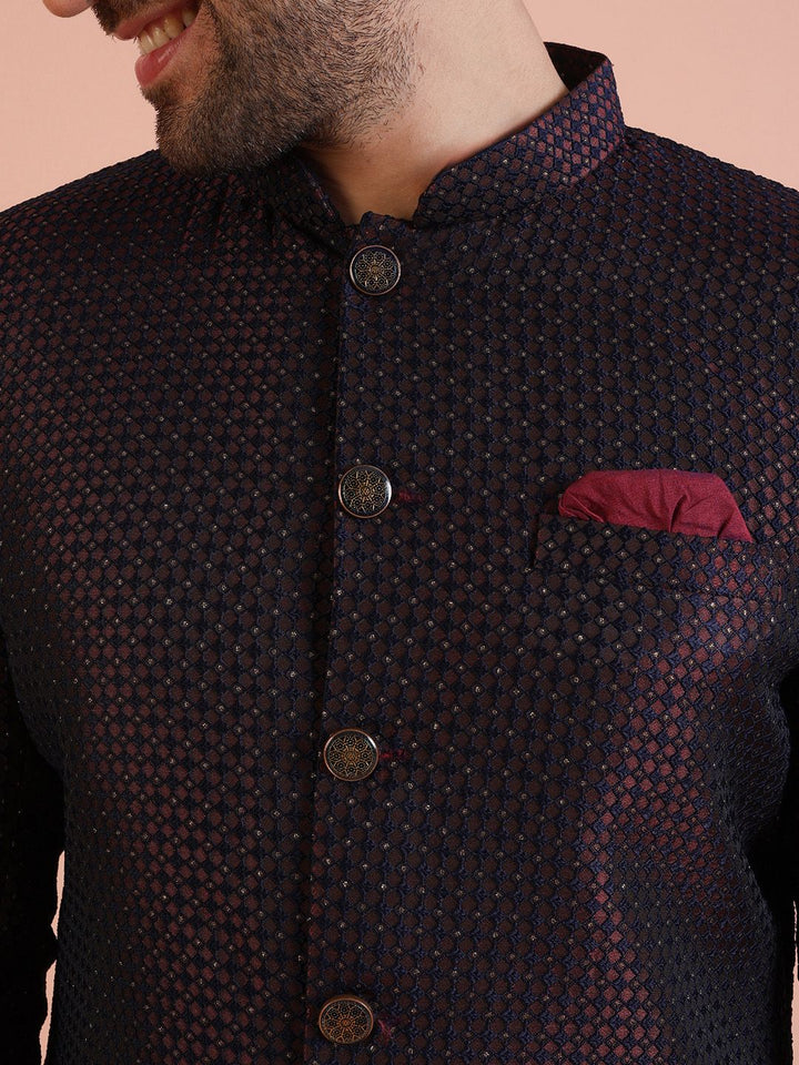 KISAH Men Self-Design Cotton Indowestern Sherwani Trouser Set