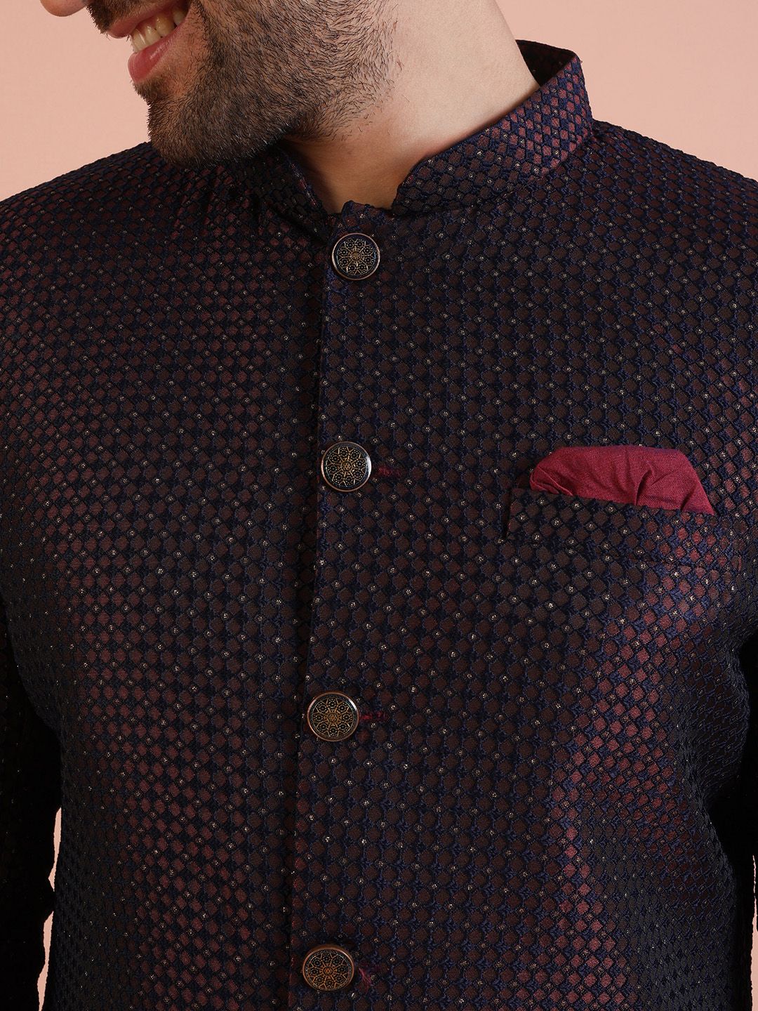 KISAH Men Self-Design Cotton Indowestern Sherwani Trouser Set