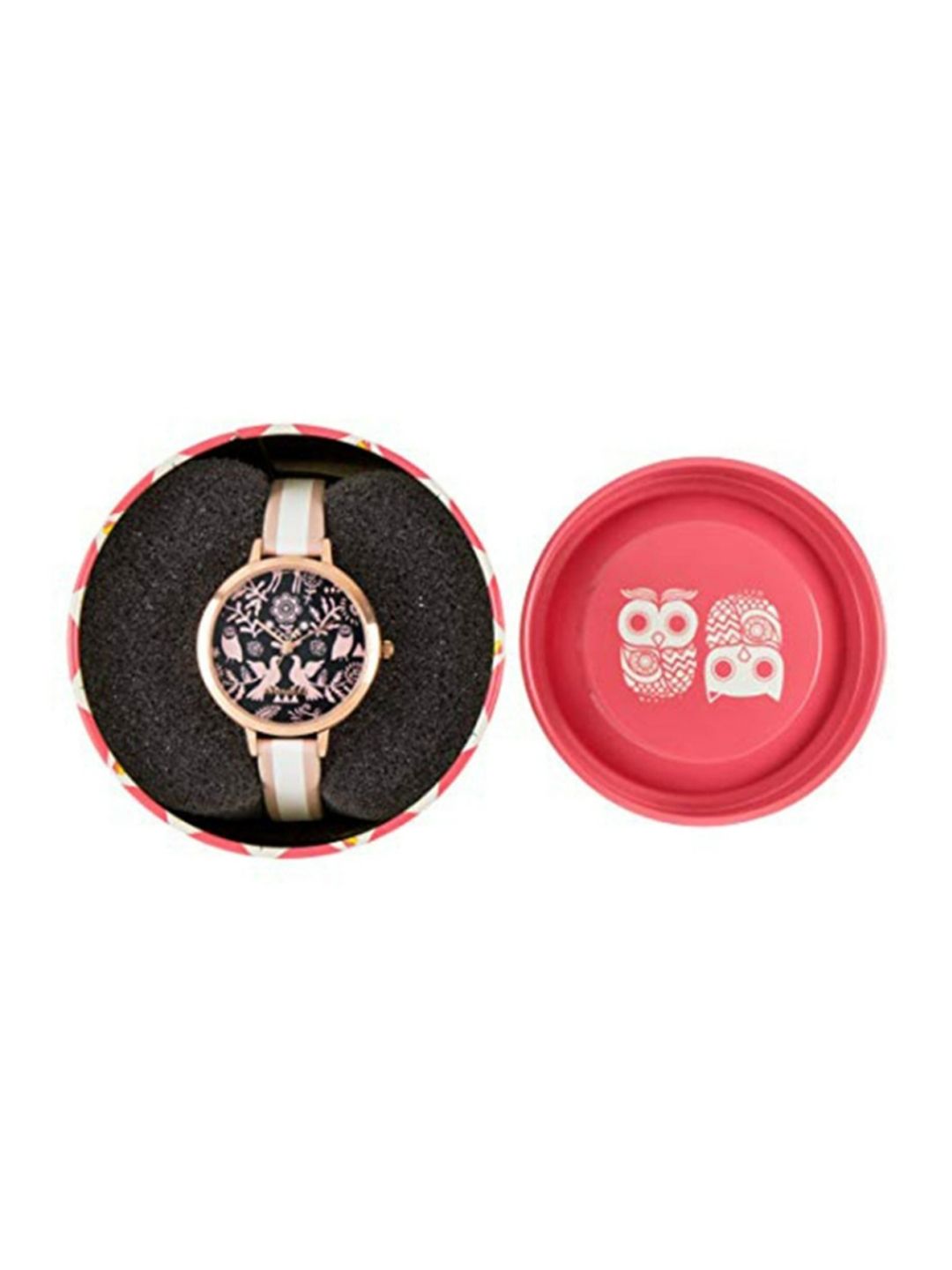TEAL BY CHUMBAK Women Black Brass Printed Dial & White Leather Bracelet Style Straps Analogue Watch