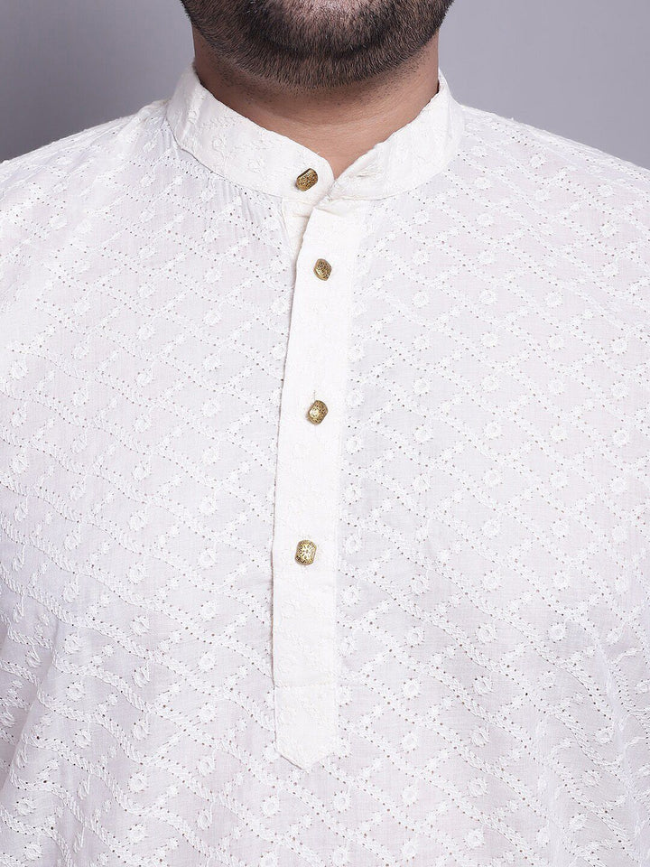 SOJANYA PLUS Plus Size Bordir Cotton Kurta Dengan Piyama & Tenunan Design Nehru Jaket