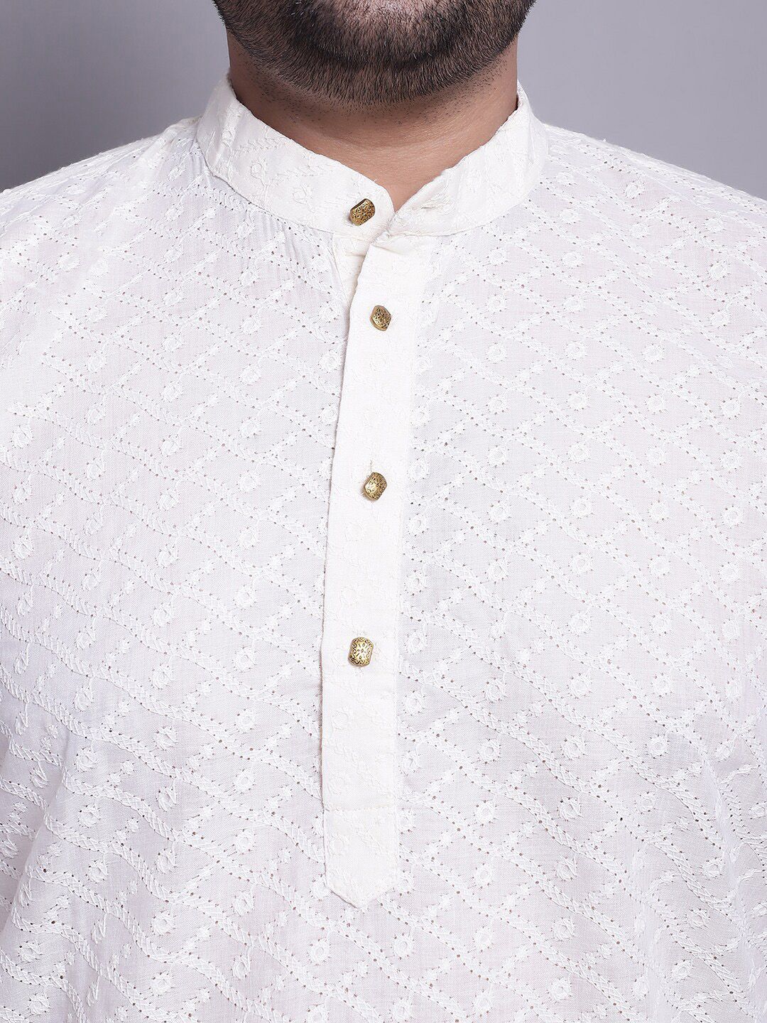 SOJANYA PLUS Plus Size Bordir Cotton Kurta Dengan Piyama & Tenunan Design Nehru Jaket
