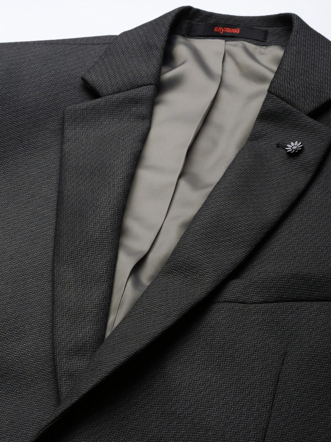 Raymond Men Dark Grey Notched Lapel Collar Slim-Fit Single-Breasted Formal Blazer