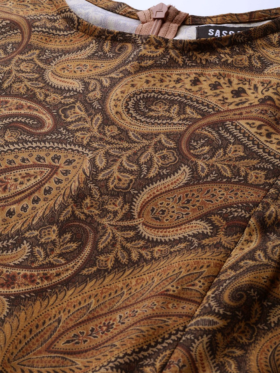 SASSAFRAS Brown & Black Ethnic Motifs Print Maxi Dress