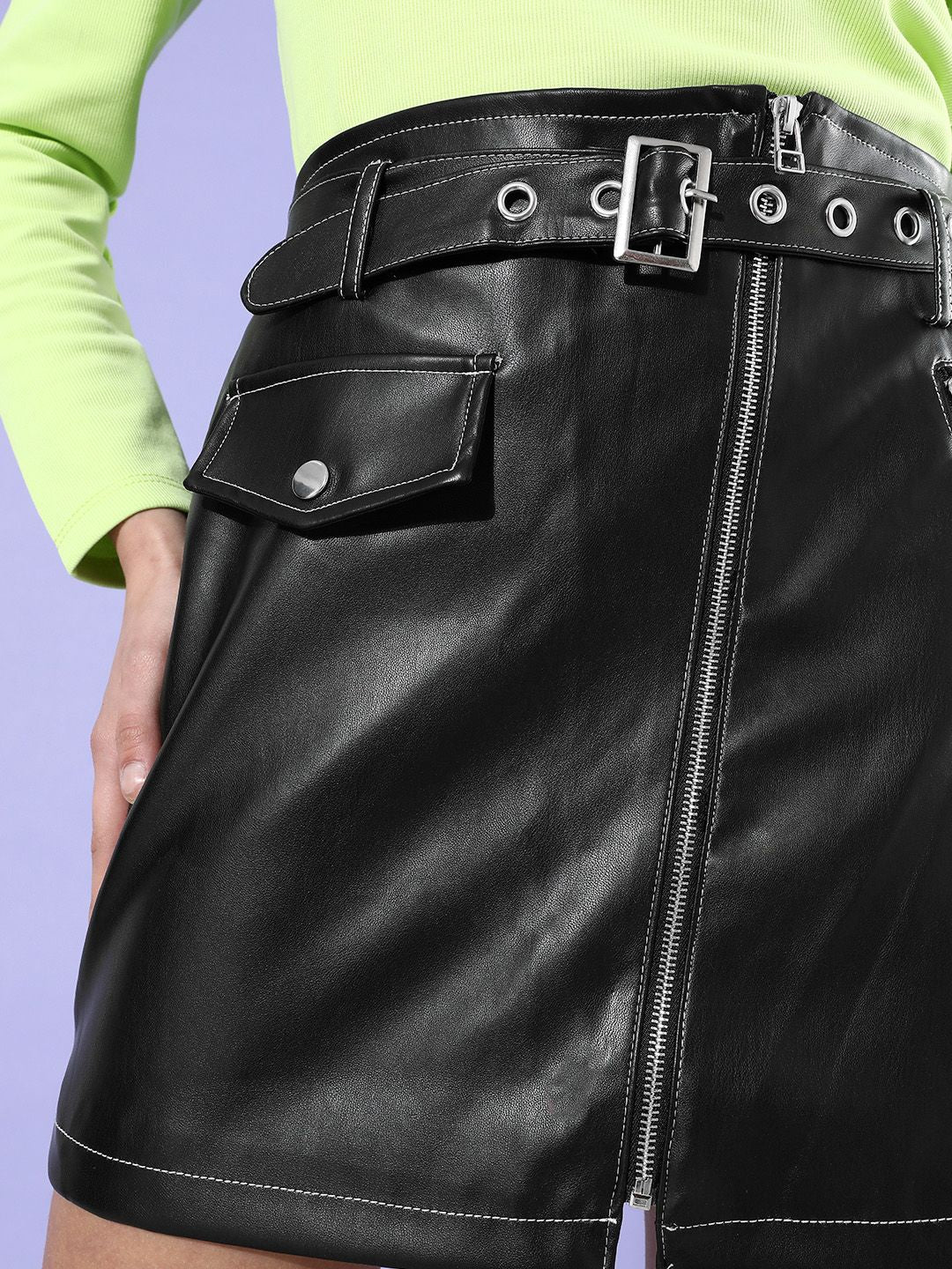 Tokyo Talkies Women Black Solid Slim-Fit A-line Mini Skirt