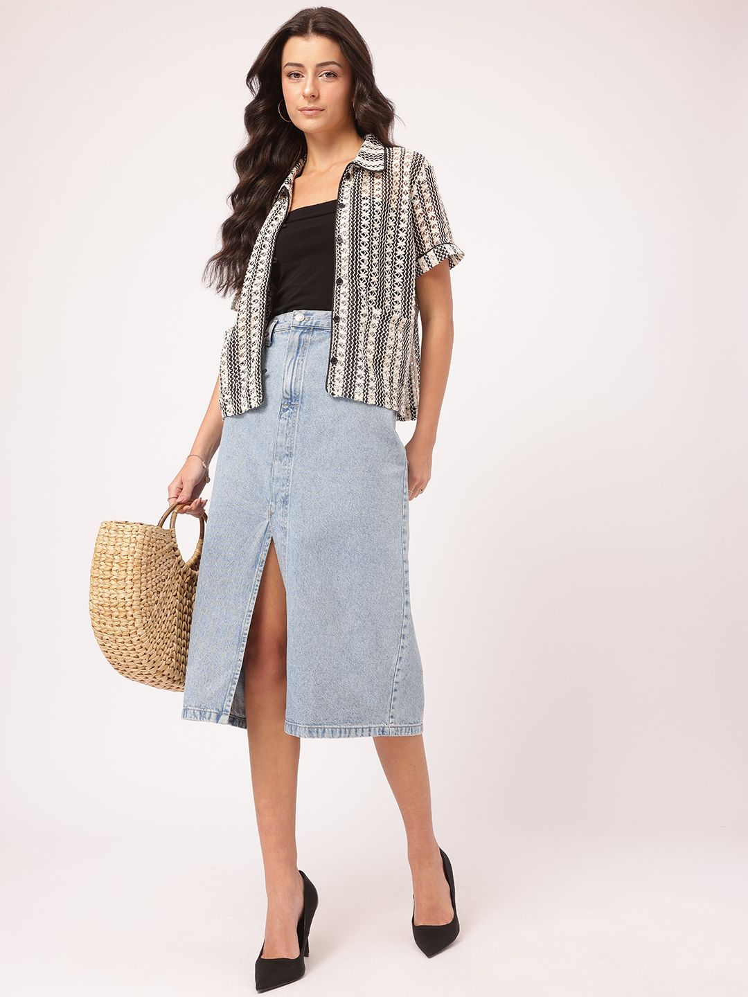 DressBerry Escape Essentials Thread Work Open Knit Shirt