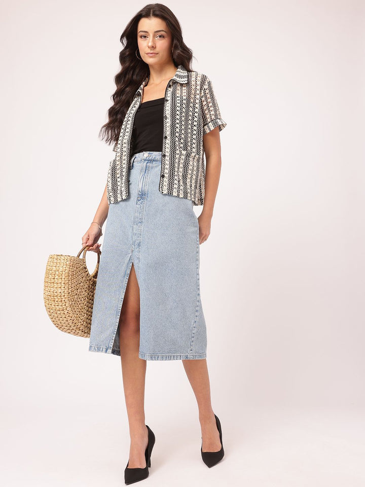 DressBerry Escape Essentials Thread Work Open Knit Shirt