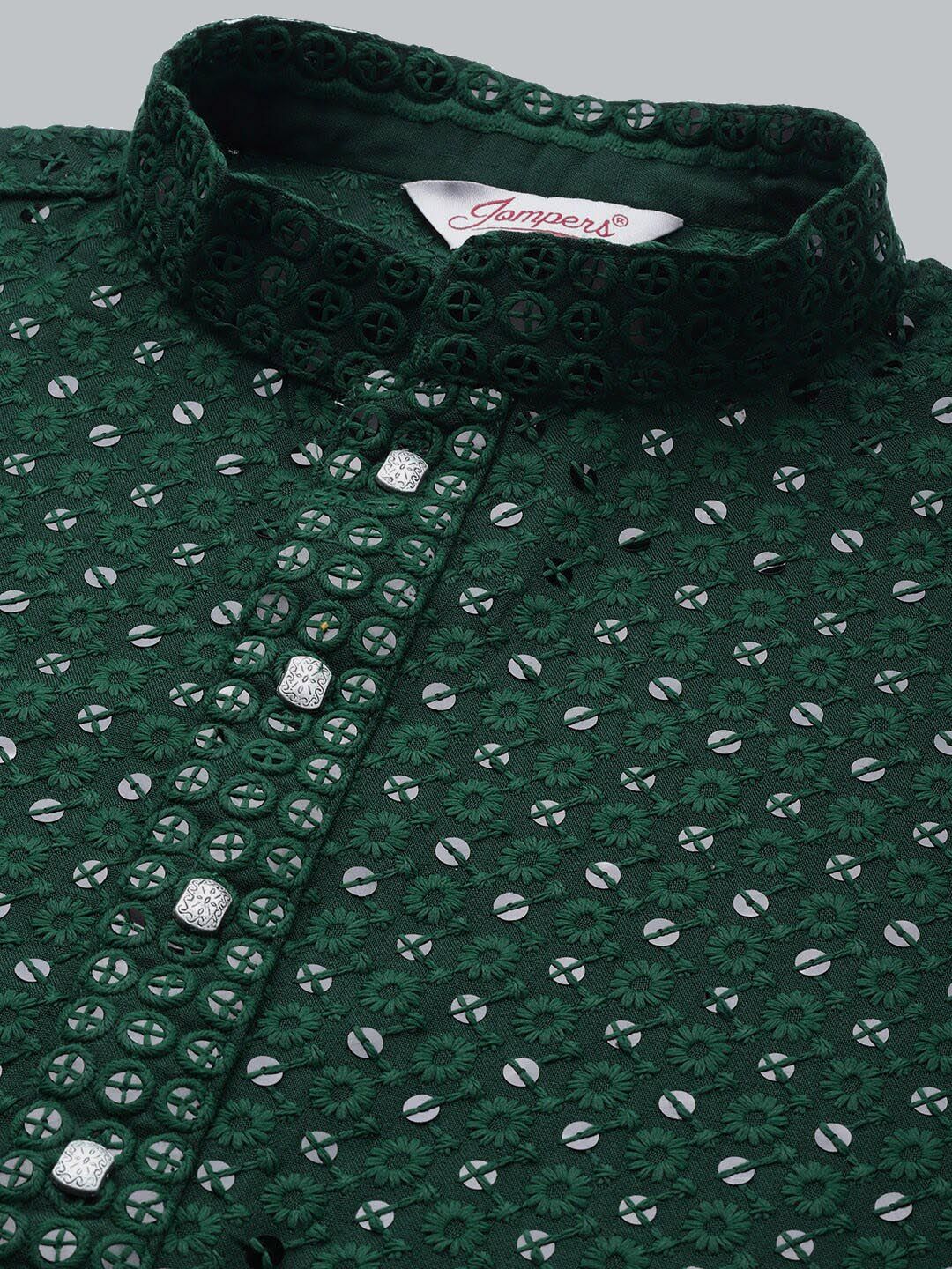 Jompers Men Chikankari Embroidered Cotton Kurta