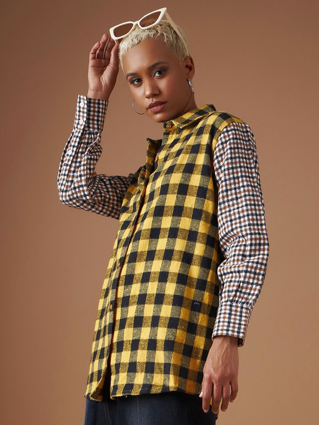 SASSAFRAS Spread Collar Buffalo Checked Flannel Casual Pure Cotton Shacket