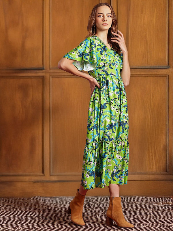 all about you Floral Print Flared Sleeve Fit & Flare Midi Dress