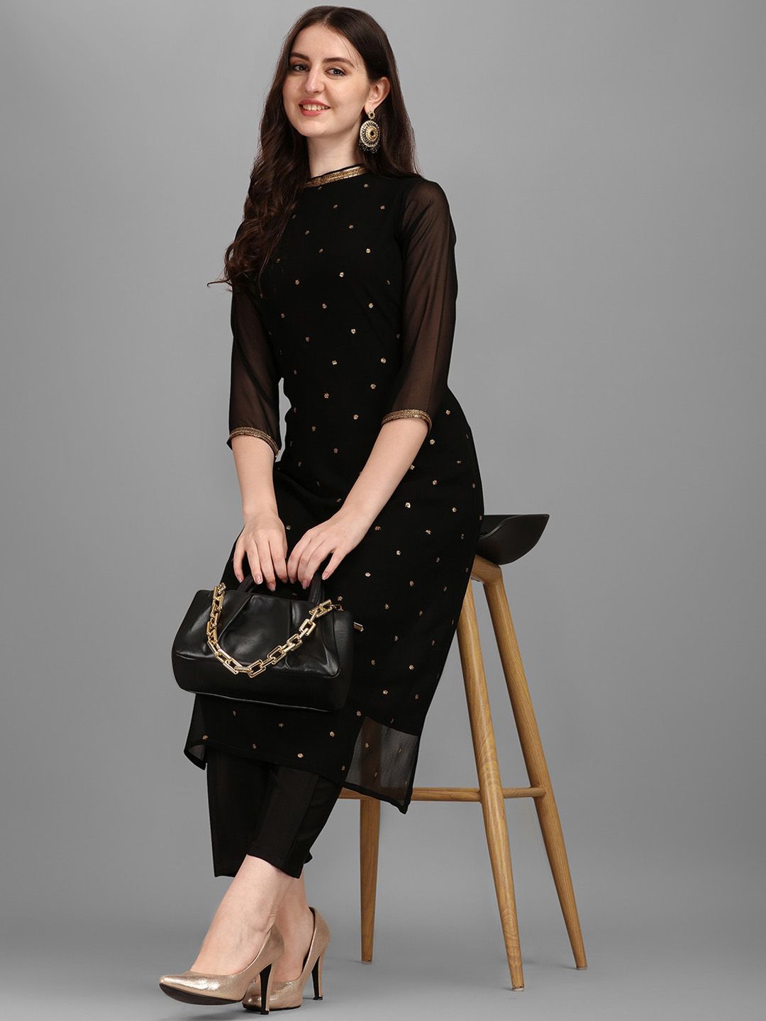 KALINI Sequin Embellished Straight Kurta with Trousers