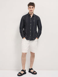 THE BEAR HOUSE Men Spread Collar Vertical Striped Cotton Casual Shirt
