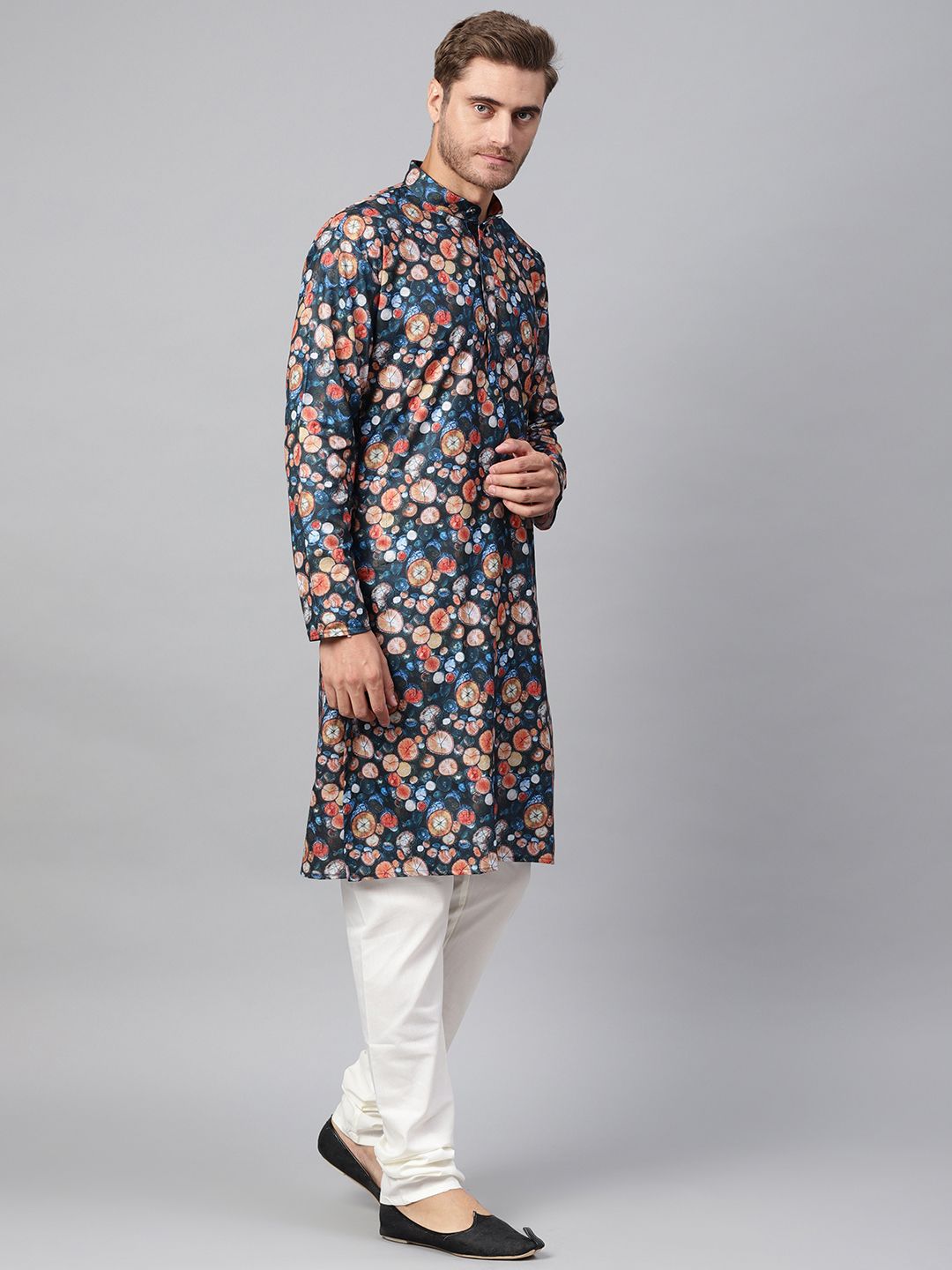 SOJANYA Kurta Lurus Bercetak Biru Lelaki