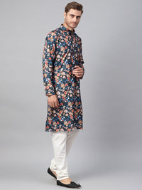 SOJANYA Kurta Lurus Bercetak Biru Lelaki