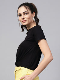 SASSAFRAS Women Black Solid Crop Top