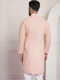 SOJANYA Men Peach-Coloured Ethnic Motifs Embroidered Chikankari Kurta
