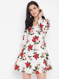 Berrylush Women White Printed Fit and Flare Dress