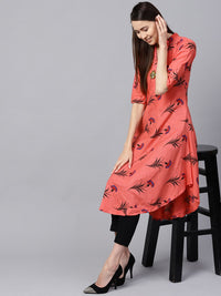 SOJANYA Women Pink & Black Floral Print Kurta A-Line