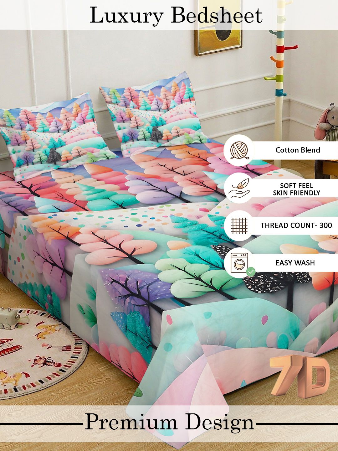 Myntra Elegant Homes Multicoloured Floral 300 TC King Bedsheet with 2 Pillow Covers