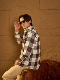 DENNISON Men Double Pocket Drop Shoulder Oversized Cotton Checked Shacket