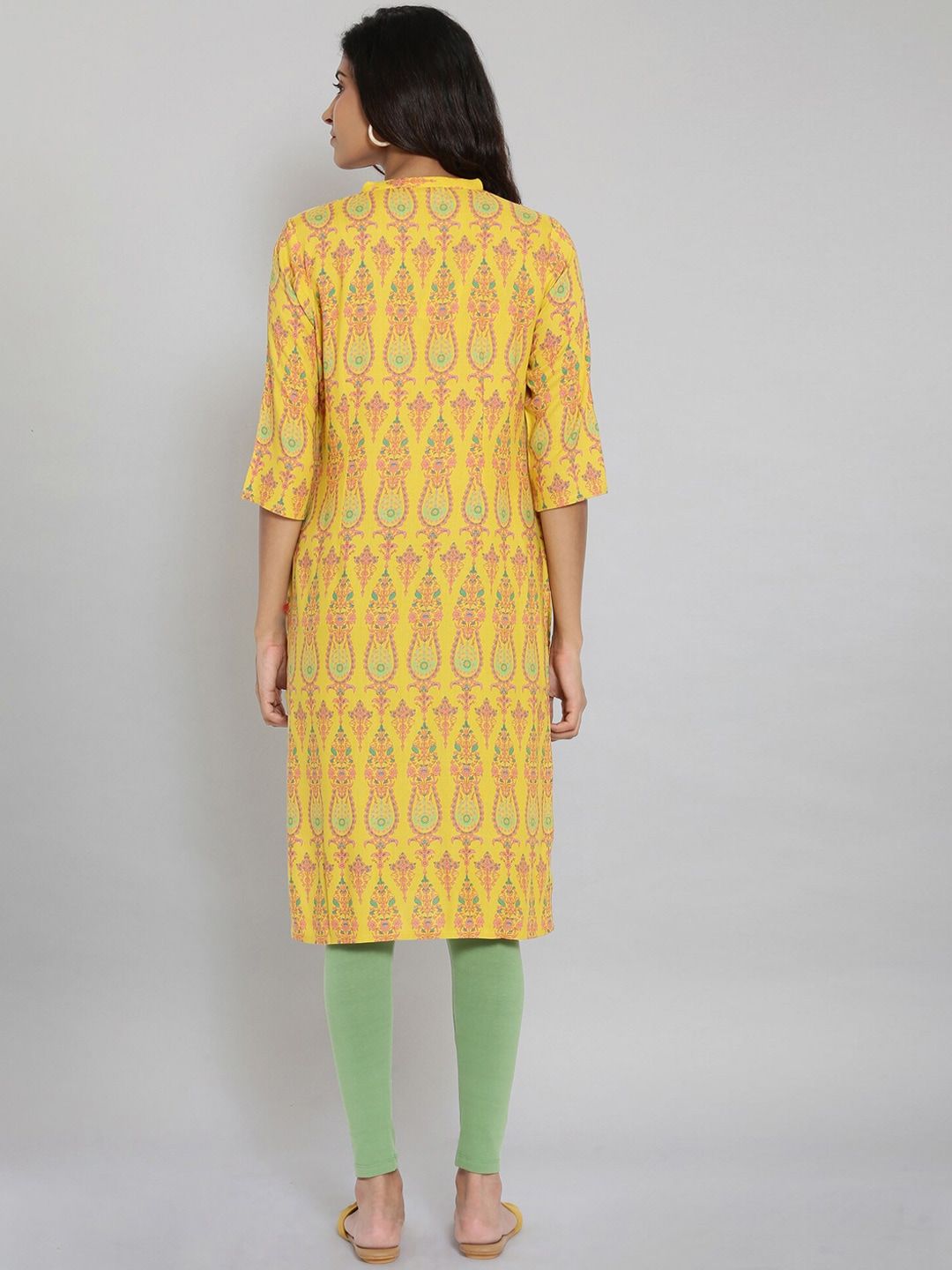 W Women Yellow Thread Work Kurta