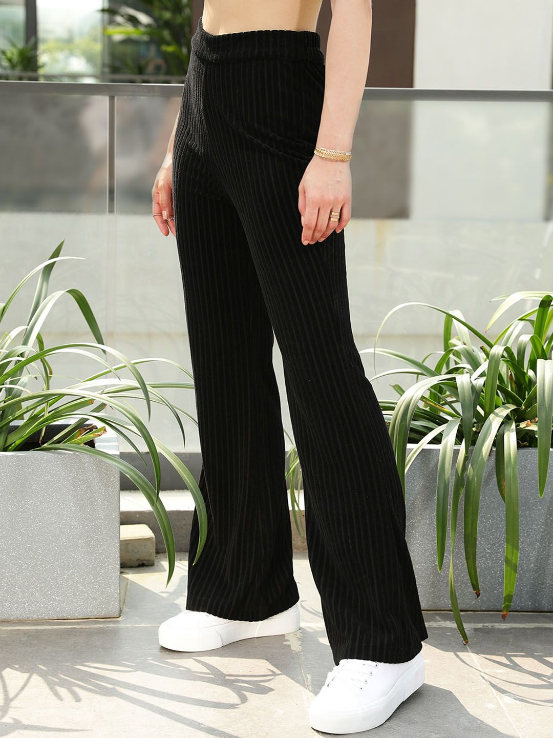 STREET 9 Women Black Straight Fit High-Rise Trousers