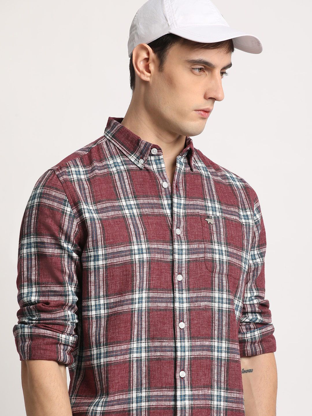 THE BEAR HOUSE Men Checked Slim Fit Button-Down Collar Casual Shirt