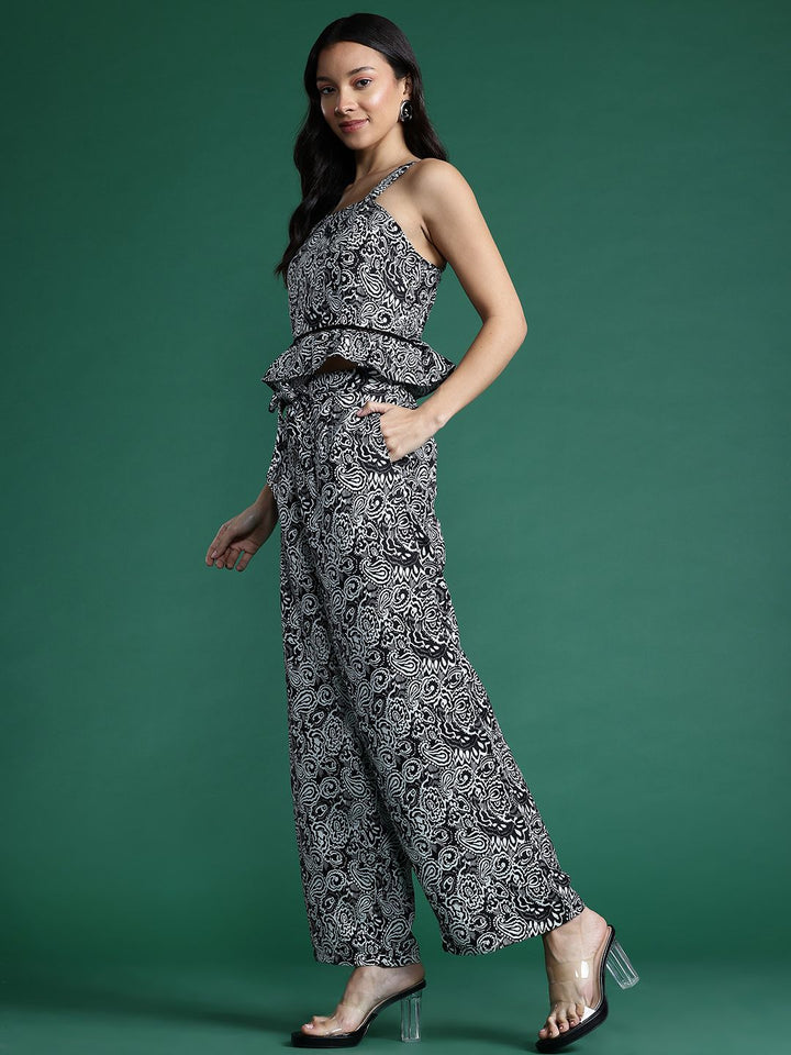 DressBerry Women Ethnic Motifs Printed Smocked Top with Trousers Co-Ord Set